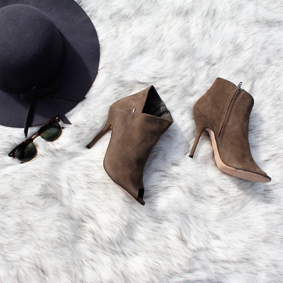 Calvin Klein Shoes - SOLD Calvin Klein Suede Taupe PeepToe Booties